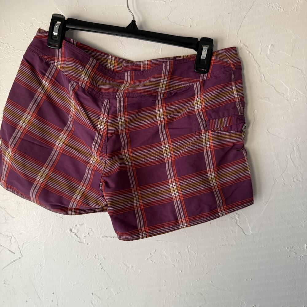 Patagonia Board Shorts Womens 4 Purple Plaid Swim Trunks Nylon Quick Dry Surf - Picture 6 of 7